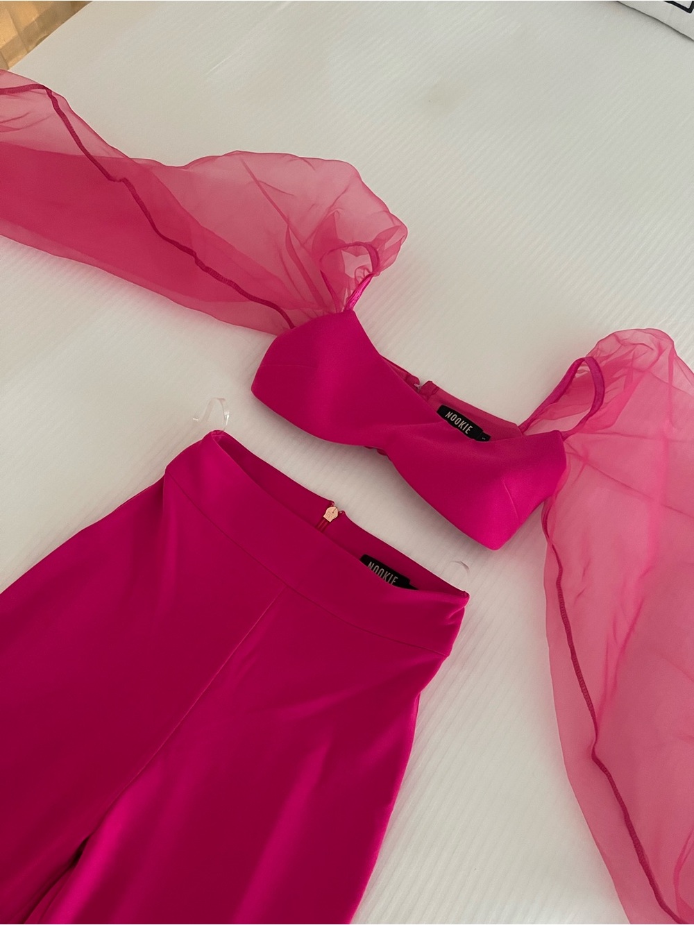 REVOLVE Hot Pink Two-Piece Set with Sheer Puff Sleeves